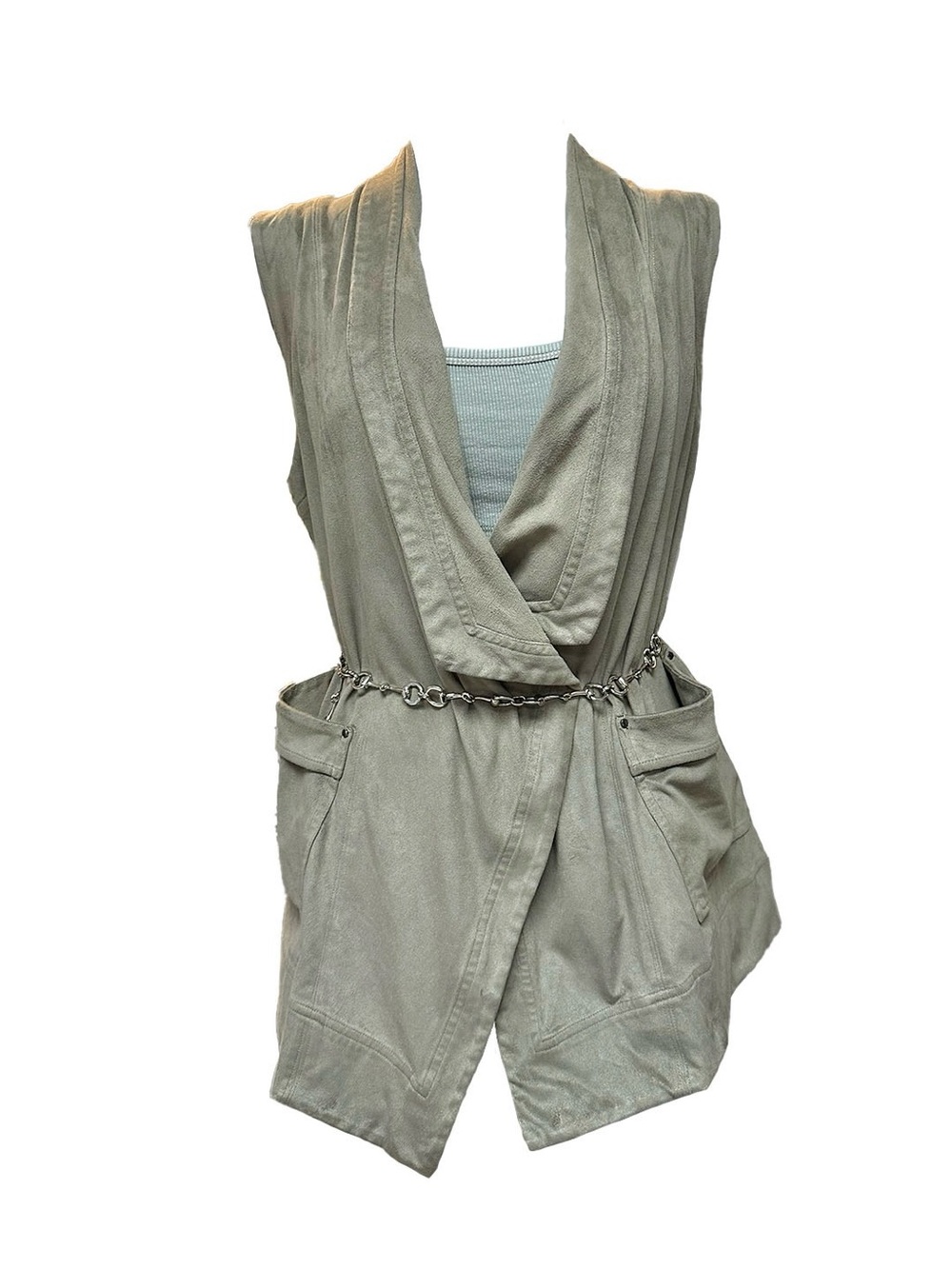Jones New York Sage Grey Draped Utility Vest